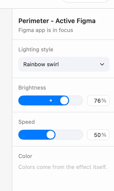 Lighting style, brightness, and speed controls